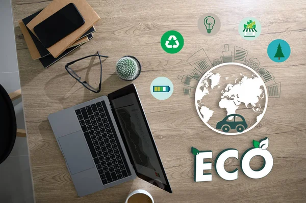 Designer studio  Eco-friendly care of ecosystem Recycling — Stock Photo, Image