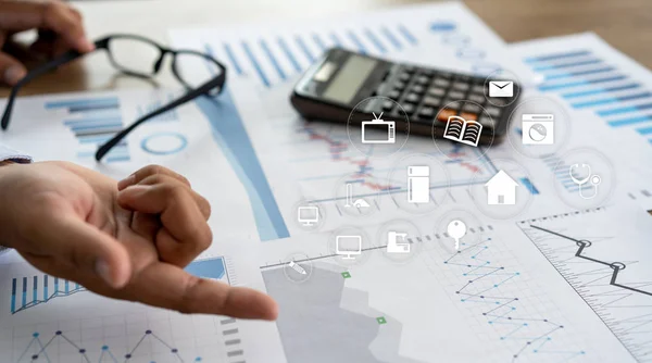 Businessman working using a calculator finance accounting concep — Stock Photo, Image