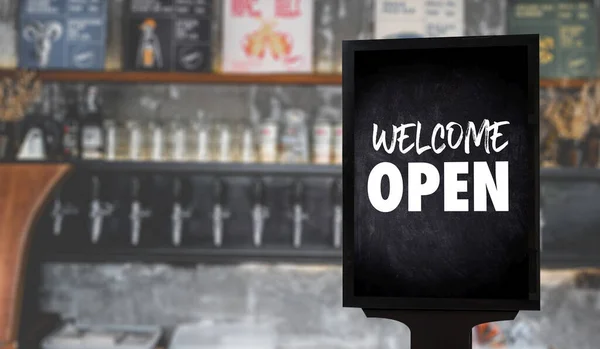 Entra Estaban Abiertos Camarero Cafetería Pie Frente Tienda Café Vintage —  Fotos de Stock