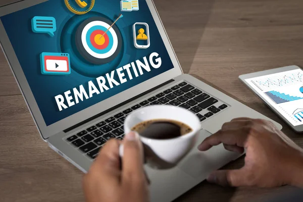 Remarketing Business Team Hands Work Financial Reports Business Social Media — Stock Photo, Image