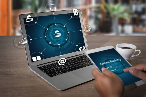 Man Online Banking Technology Handel Till Online Banking Betala Digitalt — Stockfoto