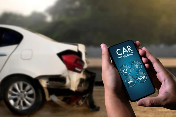Kfz Versicherung Mann Fahrer Rufen Auf Smartphone Policies Safety Coverage — Stockfoto