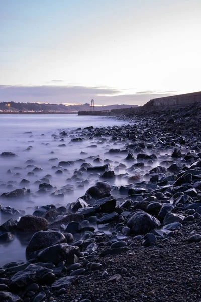 Bela Vista Para Quebra Água Rochosa Oamaru Nova Zelândia Com — Fotografia de Stock