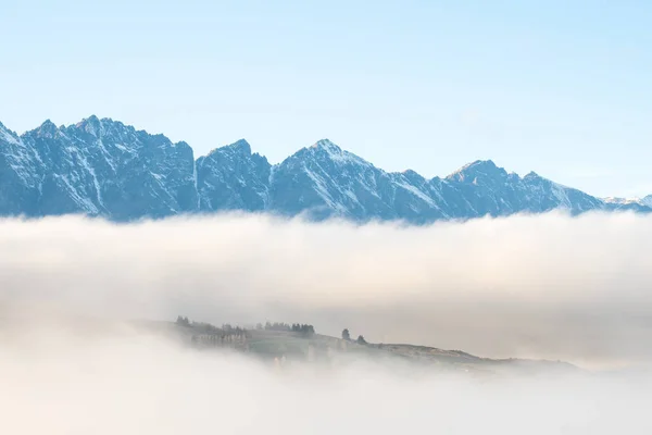 Panorama Snow Mountain Range Landscape Blue Sky Background New Zealand — стокове фото