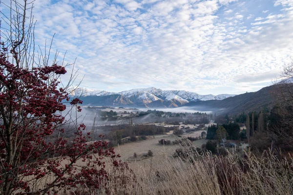 Panorama Snow Mountain Range Landscape Blue Sky Background New Zealand — стокове фото