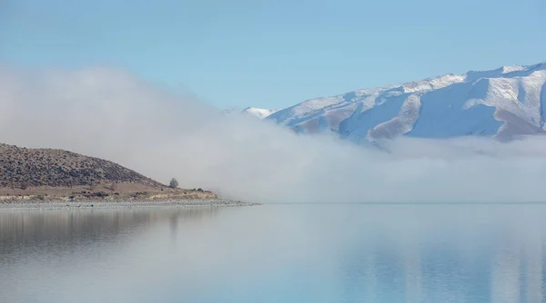Panorama Snow Mountain Range Landscape Blue Sky Background New Zealand — стокове фото