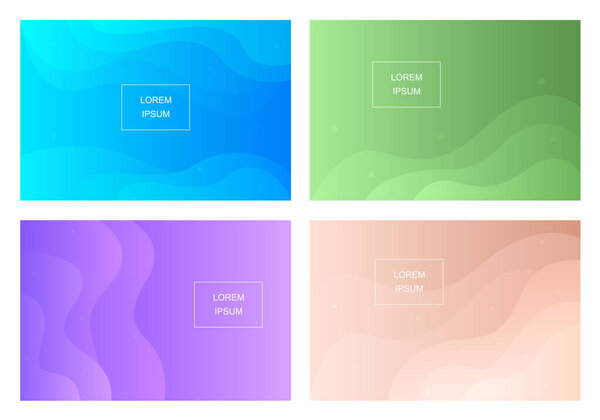 Abstract wavy dynamic backgrounds set.Fluid shapes. Vectors illustrations in a minimal style. Suitable for banner, web, billboard, brochure, headline, cover, social networks, landing page.