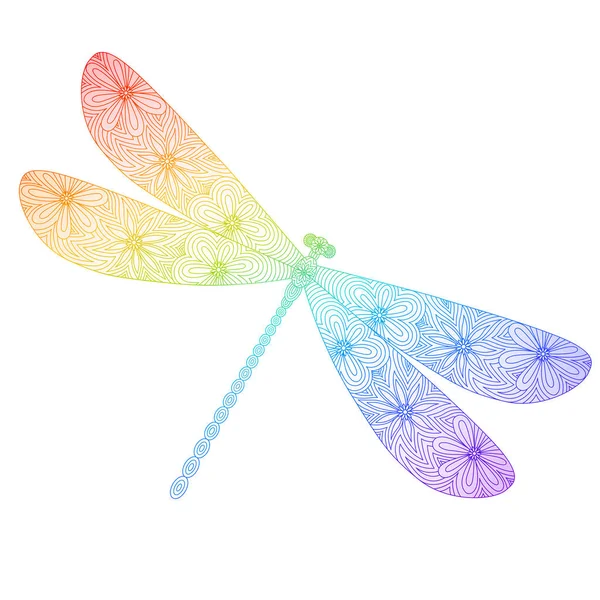 在白色背景上的蜻蜓彩虹轮廓 矢量图解 线性风格 手拉手昆虫为你的设计 — 图库矢量图片