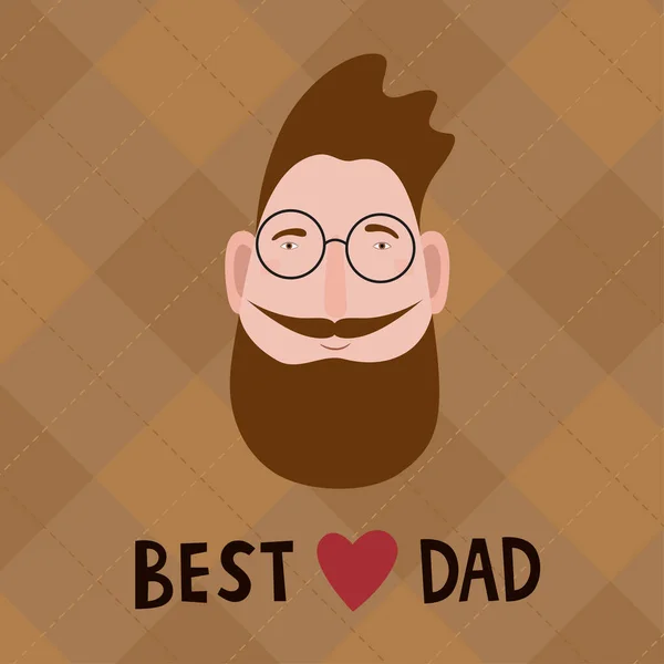 Feliz Dia Dos Pais Cartão Saudação Com Bigode Barba Óculos — Vetor de Stock