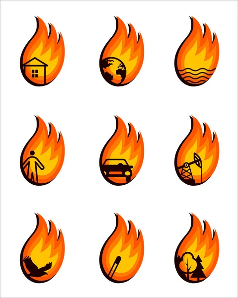 Иконки Векторного Огня Выделены Белом Фоне Иллюстрация Желтого Оранжевого Пламени — стоковый вектор