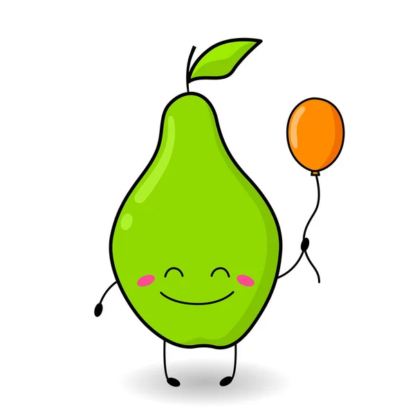 Poire Drôle Style Dessin Animé Avec Ballon Vecteur Fruit Juteux — Image vectorielle