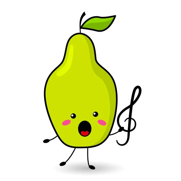 Poire Drôle Chante Dans Style Dessin Animé Vecteur Fruit Juteux — Image vectorielle