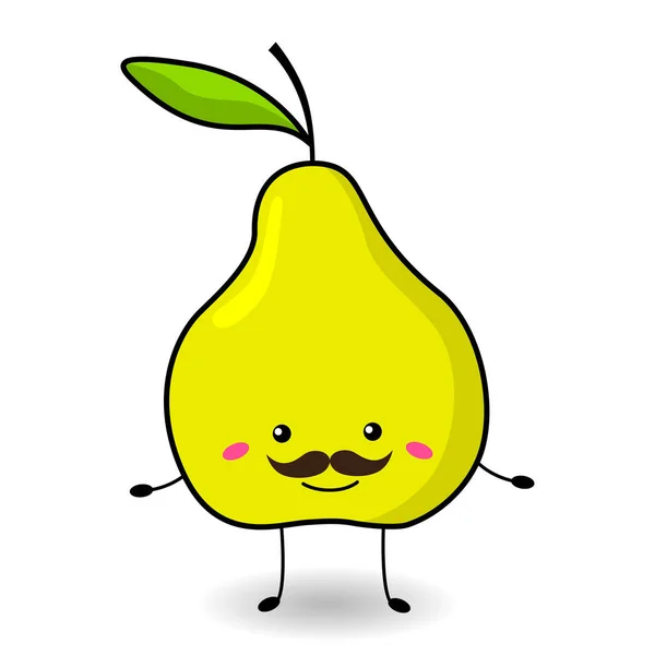 Poire Drôle Avec Une Moustache Style Dessin Animé Vecteur Fruit — Image vectorielle