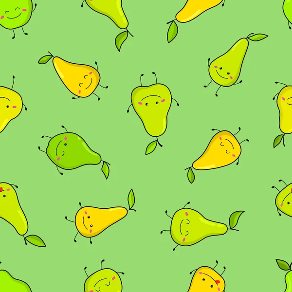 Seamless Pattern Funny Pears Cartoon Style Vector Illustration Cute Fruits Stock Vector