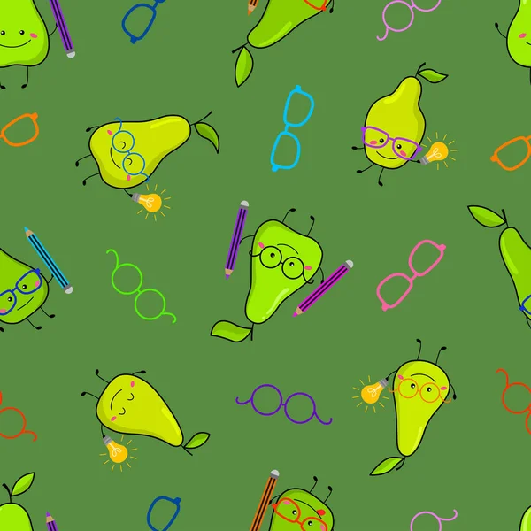 Seamless Pattern Funny Pears Glasses Pencils Cartoon Style Vector Illustration Royalty Free Stock Vectors
