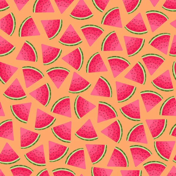 西瓜的无缝线向量图 漫画风格的说明 装饰亮丽的水果为您设计的纺织品 T恤衫 典型化夏季多汁印刷品 — 图库矢量图片
