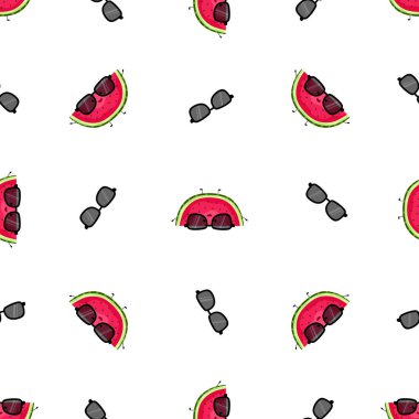 Güzel karpuzlar, pürüzsüz desen. Çizgi film vektör çizimi. Gülen komik meyveler. Parlak yaz baskısı. Kartpostallar, tekstil, defterler, arka planlar için.