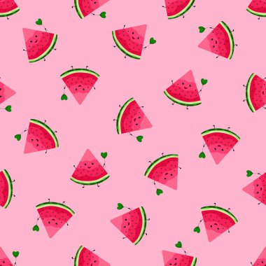 Güzel karpuzlar, pürüzsüz desen. Çizgi film vektör çizimi. Gülen komik meyveler. Parlak yaz baskısı. Kartpostallar, tekstil, defterler, arka planlar için.