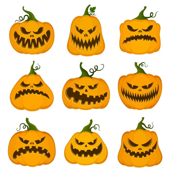 Set Vector Pumpkins Halloween Cartoon Style Autumn Holiday Symbols Collection — Stock Vector