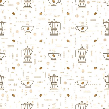 Kahve pürüzsüz vektör deseni. Kahve çekirdeği. Doğrusal stil. Dekoratif süs. Modern tekstil baskısı. Lezzetli. Kağıt ve duvar kağıtları, kumaşlar, kapaklar ve tekstil için.