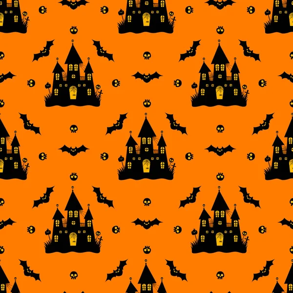 Halloween Padrão Bonito Com Castelo Vetor Estilo Cartoon Kawaii Doce — Vetor de Stock