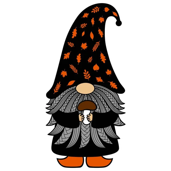 Autumn Cute Cartoon Gnome Vector Illustration Funny Character Hat Made — Stock Vector