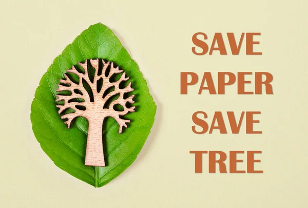 Save paper save tree text with tree and green leaf. Save environment concept.