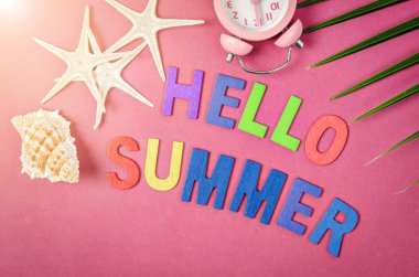 Yaz parlak renk güzel arka plan üzerinde ahşap metinle Merhaba.