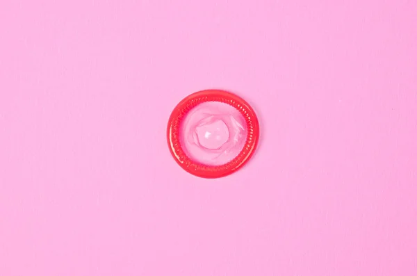 Pink Condom Pink Background Empty Space Your Message Text — Stock Photo, Image