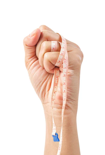 Woman Hand Holding Measuring Tape Isolated White Background Clipping Path — Stock Photo, Image