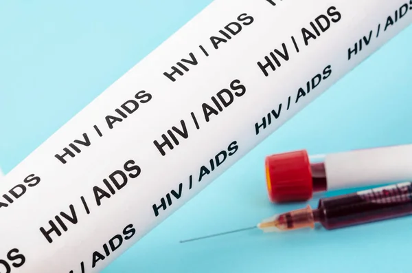 HIV / Aids document with sample blood for anti hiv test in tube blood.
