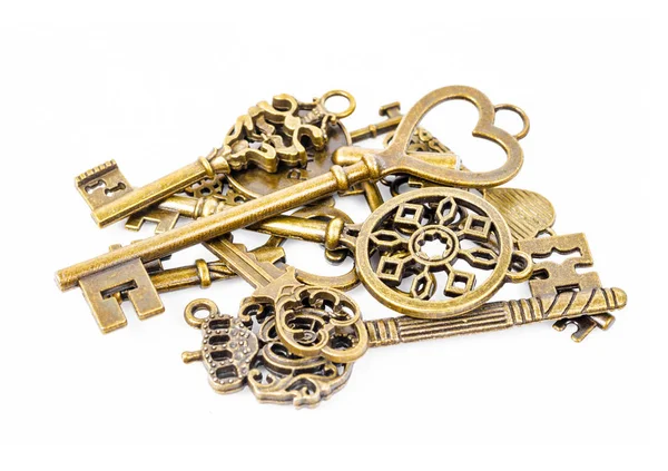 Коллекция Винтажных Ключей Изолирована Белом Фоне — стоковое фото