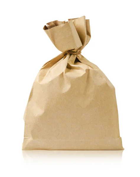 Brown Paper Bag Isolated White Background Clipping Path — Stock Photo, Image
