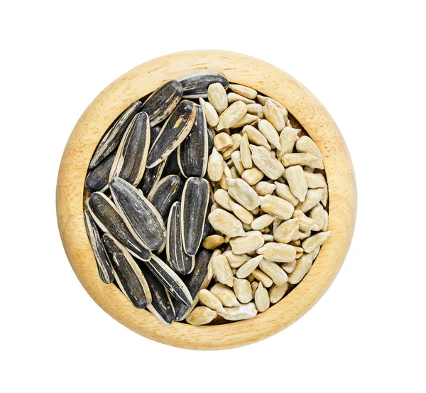 Sunflower Seeds Shell Wooden Dish Isolated White Background Clipping Path — Stock Photo, Image