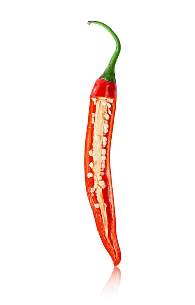 Red Chilli Slice Isolated White Background Clipping Path — Stock Photo, Image