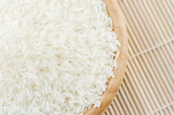 Raw White Rice Wooden Bowl — Stock Photo, Image