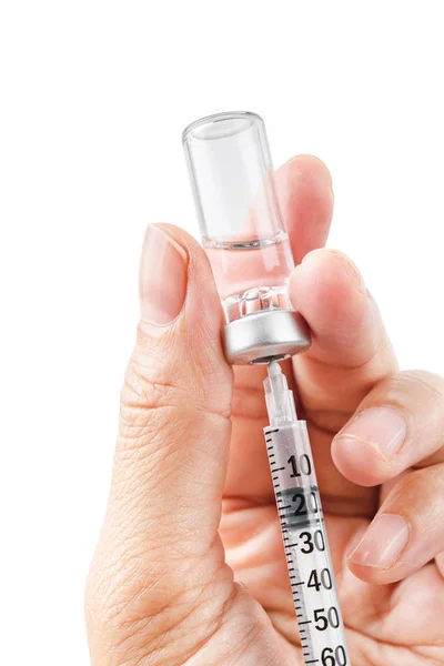 Spuit, medische injectie vaccinatie in hand. — Stockfoto