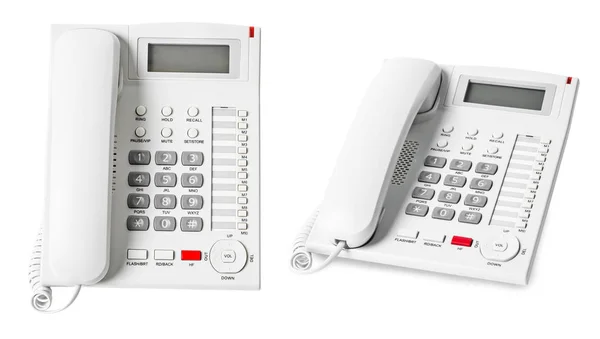 Set di ufficio Telefono IP bianco isolato su sfondo bianco . — Foto Stock