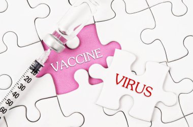 aşı, virüs kelime bulmaca yazmak, aşı şişesi ile yapboz.