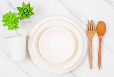 Çevre dostu biyobozunur kağıt tabak ve cam.