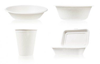 Beyaz arka plan üzerinde izole gıda için bagasse seti.