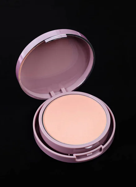 Face powder for makeup in pink container. — Stock Photo, Image