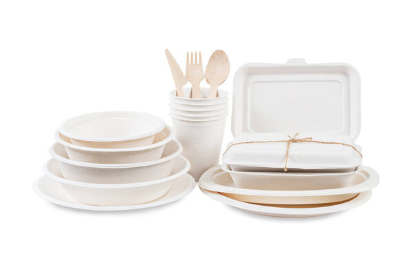 Set of unbleached plant fiber food box and paper cup.