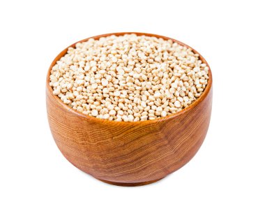Ahşap kase ham Quinoa tohumları.