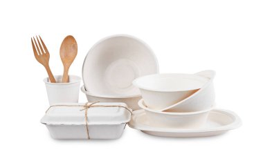 Ağartılmamış bitki elyaf gıda kutusu ve kağıt fincan seti.