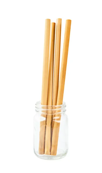 Cannucce di bambù tubo bere acqua in vetro . — Foto Stock