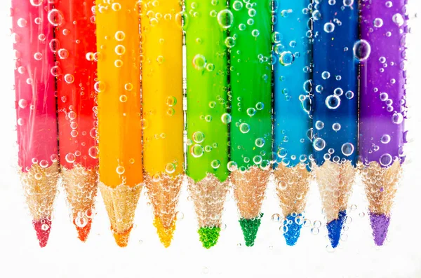 Colorful Pencils Water Bubbles White Background — Stock Photo, Image