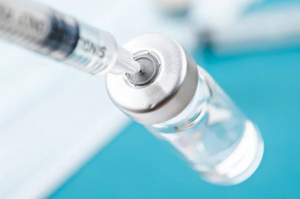 Dose Frasco Para Injetáveis Vacina Com Seringa Agulha Vacinação Conceito — Fotografia de Stock