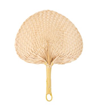 Weave fan made of dried palm leaf plant isolated on white background, Save clipping path. The Green product eco friendly concept. clipart