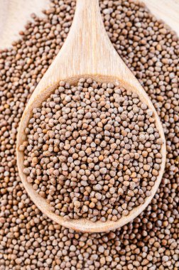 Ahşap kaşıkta Perilla bitkisi tohumları.